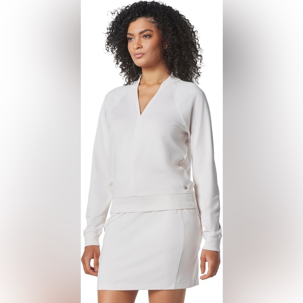 Andrew Marc Women's Rib Collar small V-Neck Raglan Pullover Alabaster